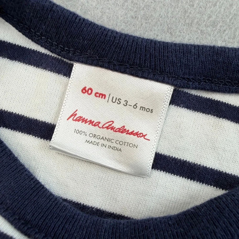 Hanna Andersson Nautical Dress Baby 3-6M Blue Striped Organic Cotton Pockets